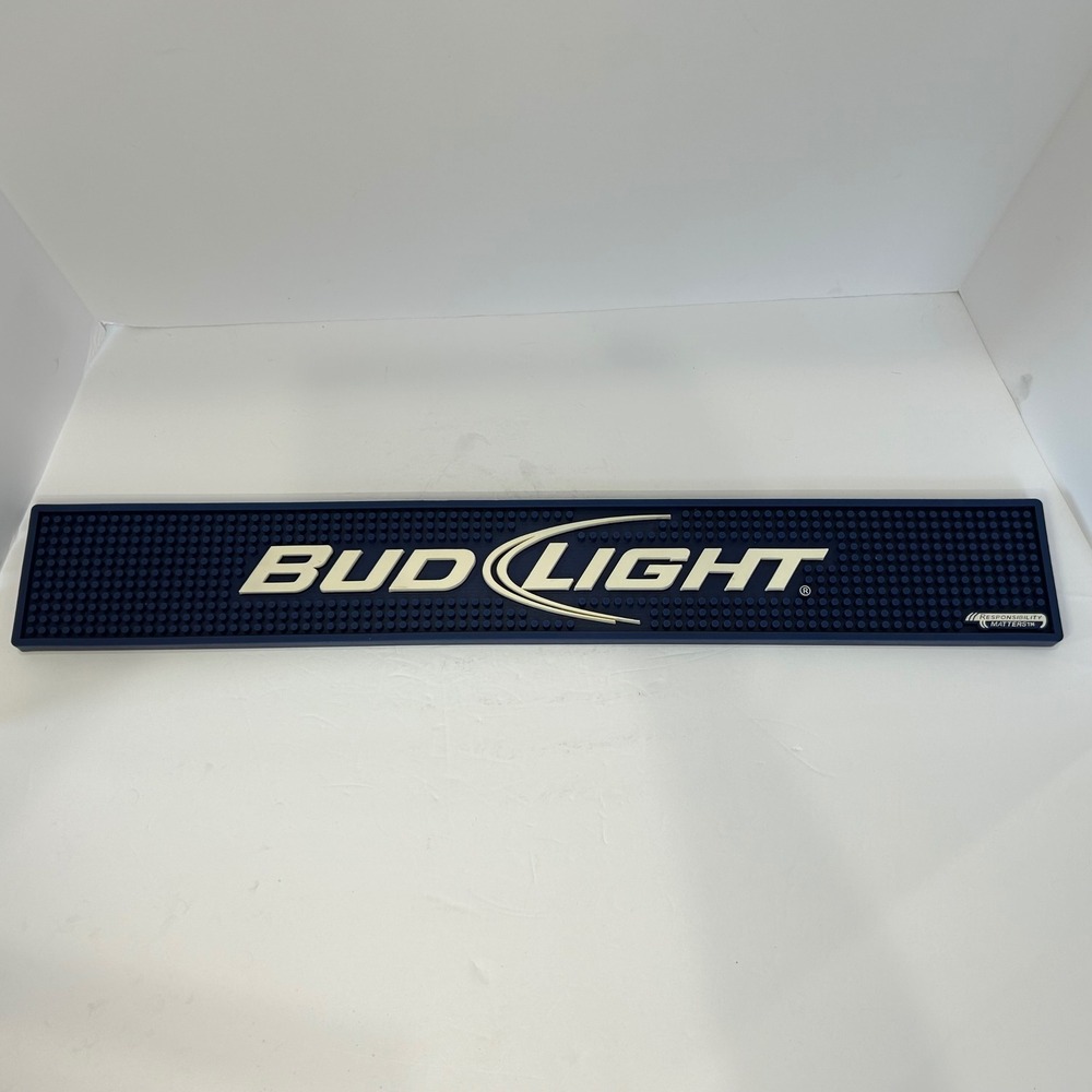 Bud Light Rubber Bar Rail Mat Navy Blue Logo Spill Runner Man Cave Service Rail